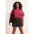 Trendyol Curve Dames Bordeaux Gestreept Kort Regular fit Grote maten T-shirts