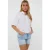 EsQualo Blouse Cropped Crinkle Embroidery Off White