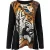 Zwarte top met lange mouwen en artistieke tijgerprint