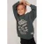 Sturdy oversized sweater met tekst – petrol/ecru