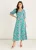 Groene midi-jurk met V-hals en dierenprint
