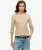 Superdry & Co Fijngeribde top met Laag Uitgesneden Ronde Hals en Lange Mouwen Beige